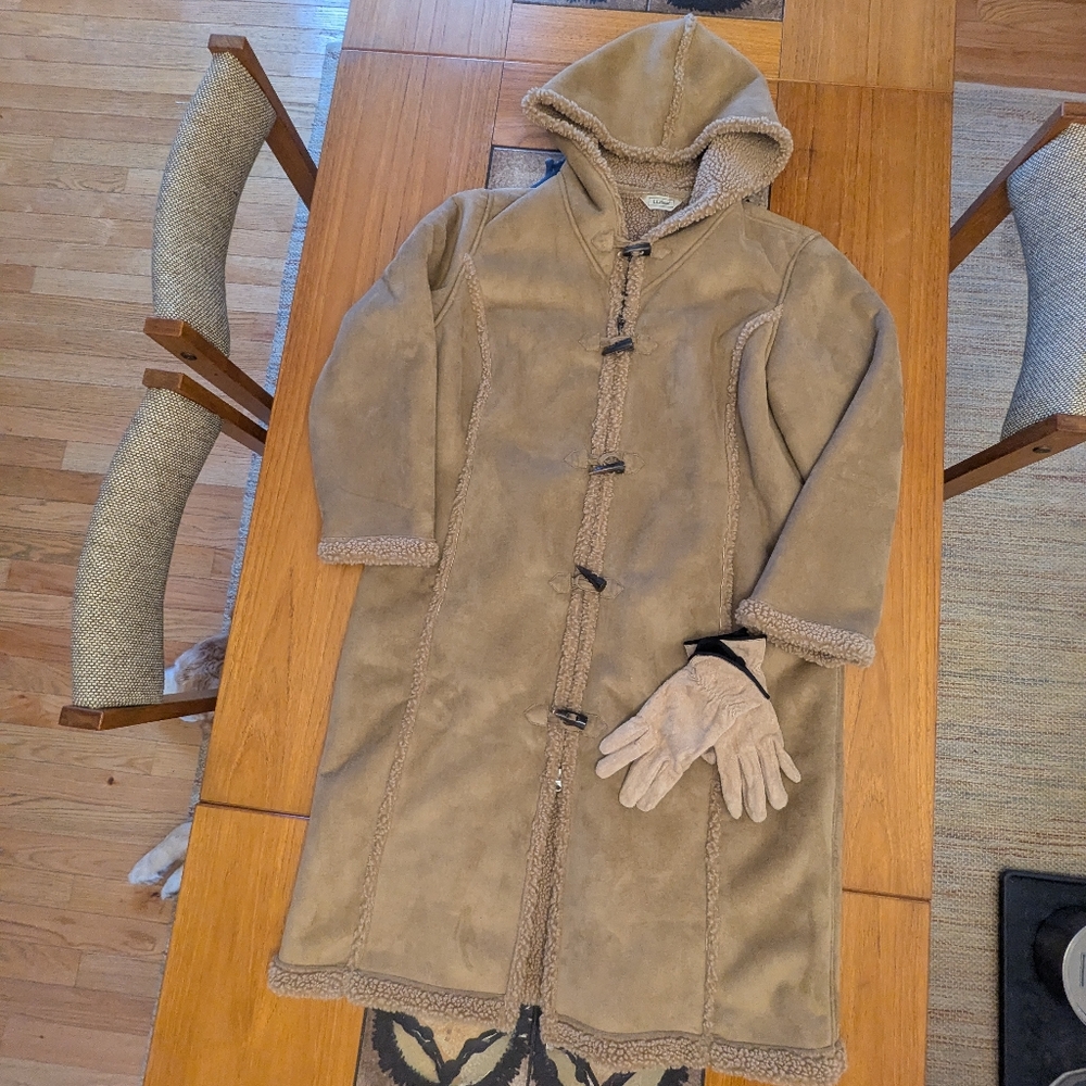 Vintage 90s LL Bean Womens Long Suede Sherpa Winter Coat